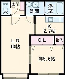 コートしなの 1LDKの間取図画像