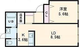 モイザリリバーハイツ 1LDKの間取図画像