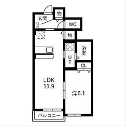 Calda famiglia A棟 1LDKの間取図画像
