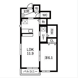 Calda famiglia A棟 1LDKの間取図画像