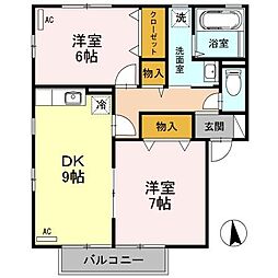 リビングタウン金沢参番館A 2DKの間取図画像