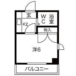 プリンセス泉 1Kの間取図画像