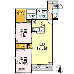 Casa Bianca上杉 2LDKの間取図画像