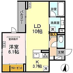 Casa Bianca上杉 1LDKの間取図画像
