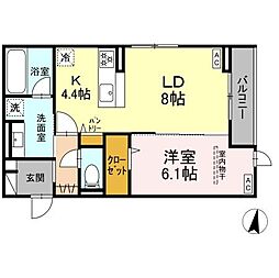 Casa Bianca上杉 1LDKの間取図画像