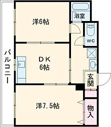 エクシード紀伊B 2DKの間取図画像