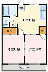 バーディーハイツ2 2DKの間取図画像