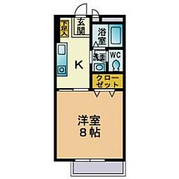 ビーライン中井B 1Kの間取図画像