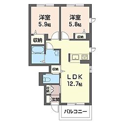 ブリリアントL 2LDKの間取図画像