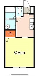 スリーゼハイツ毛井 1Kの間取図画像