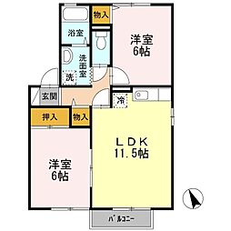 コーポセジュール2 2LDKの間取図画像