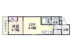フジパレス喜連西 1LDKの間取図画像