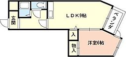 スカイハイツ三木町 1LDKの間取図画像