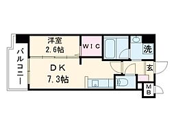 ラ・シック九学前 1DKの間取図画像