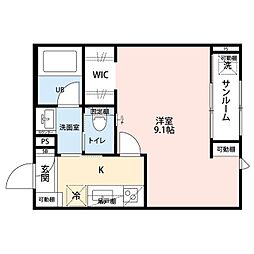 Rooms万代5 1Kの間取図画像