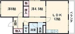 喜多山ハイツ 2LDKの間取図画像