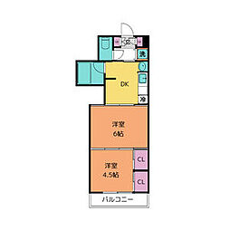 クレスト連坊 2DKの間取図画像