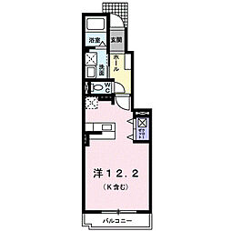 グランデK2D ワンルームの間取図画像