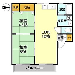 シグナスハイツC棟 2LDKの間取図画像