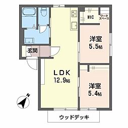 サンハイツ・ヤマイB 2LDKの間取図画像