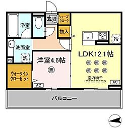 D-ROOM中原東 1LDKの間取図画像