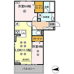 D-ROOM中原東 2LDKの間取図画像