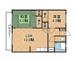 音無ハイツ 2LDKの間取図画像