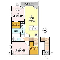 カーサ・デ・ラコリーナ 2LDKの間取図画像