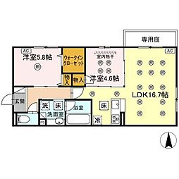 D-ROOM若園 2LDKの間取図画像