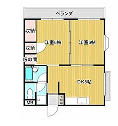 ポルカ1 2DKの間取図画像