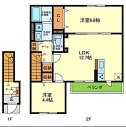 明石市大久保町八木アパート 2LDKの間取図画像