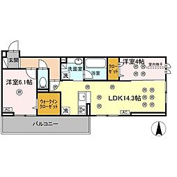 D-ROOM若園 2LDKの間取図画像