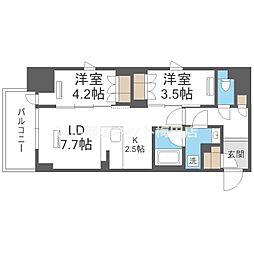 K-COURT谷町四丁目 2LDKの間取図画像