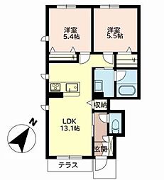 カーサグラスシュデステA棟 2LDKの間取図画像