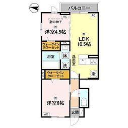 カーサ・デ・ラコリーナ 2LDKの間取図画像