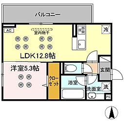 D-ROOM若園 1LDKの間取図画像
