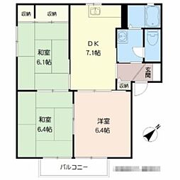 サープラス若久B 3DKの間取図画像