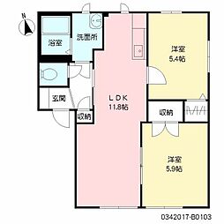 エスピーハウス三重B 2LDKの間取図画像