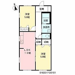 ペアーレ葛木D 2LDKの間取図画像