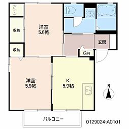 キャッスルハイツC棟 2Kの間取図画像