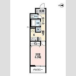 リーブルファイン獨協大学前2号棟 1Kの間取図画像