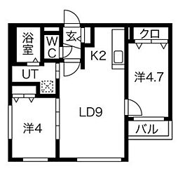 ブランシャール平岸 4階2LDKの間取り