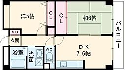 パールハイツ荒田 2DKの間取図画像