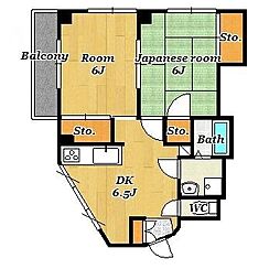 昭和ハイツ新中川 2DKの間取図画像