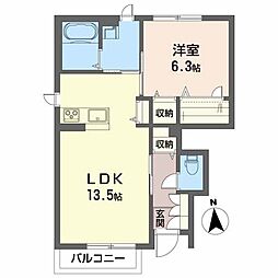 ソワサントゥディザンB 1LDKの間取図画像