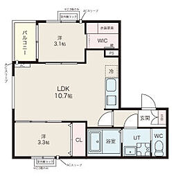 名古屋市中川区小本本町3丁目アパート 2LDKの間取図画像