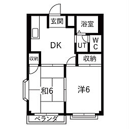 大松ハイツ 2DKの間取図画像