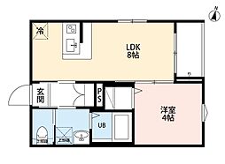 ノワール与野本町(ノワールヨノホンマチ) 1LDKの間取図画像