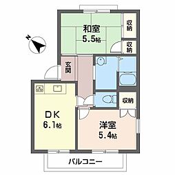 パークサイド木下A棟 2DKの間取図画像