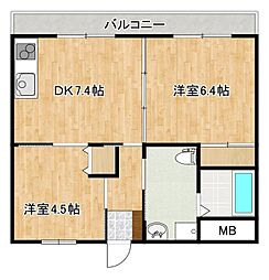 フレール水前寺 2DKの間取図画像